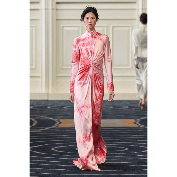 Alexandra Alonso Rojas mockneck silk draped gown in red ice dye Size US6 $1448 - Picture 1 of 13